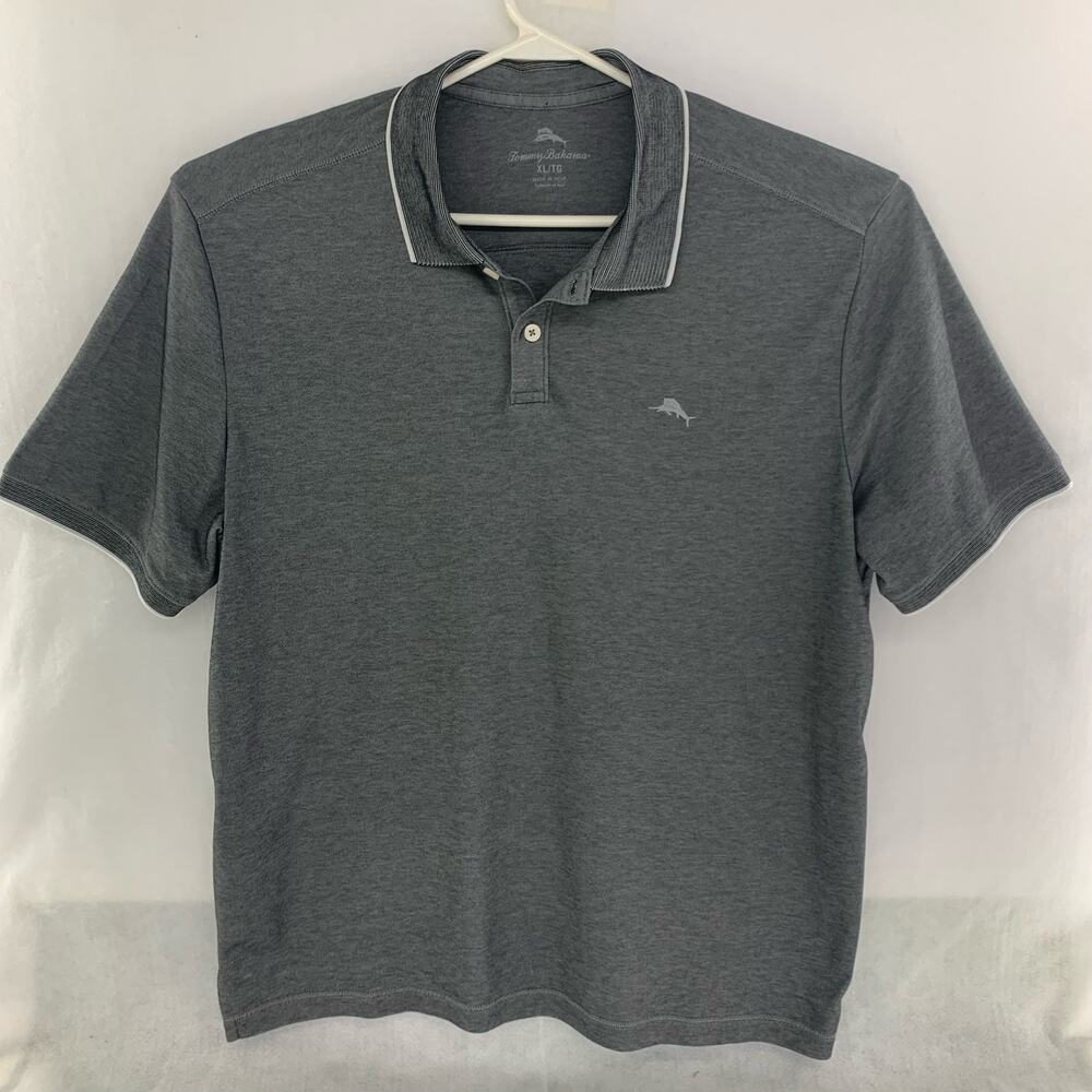 Tommy Bahama Men's Grey Polo Short Sleeve Cotton Polyester Blend Size XL